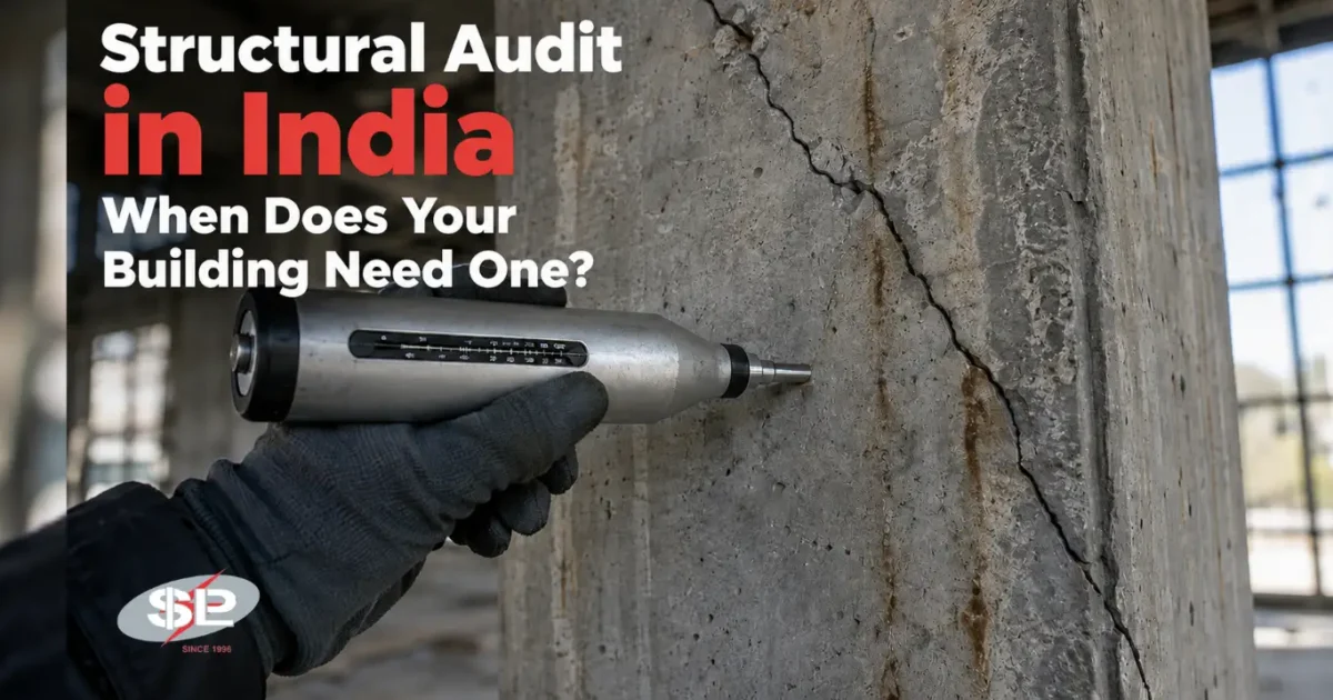 Structural engineer inspecting cracked RCC column during a structural audit in India